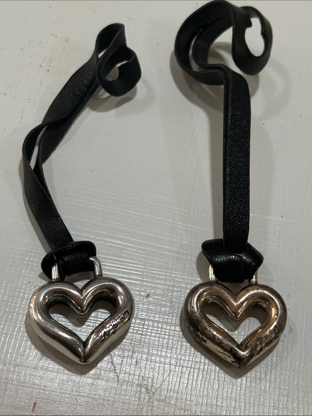 2 Brighton Black Leather Strap Heart Charm for Bags Purse with Silver Hardware